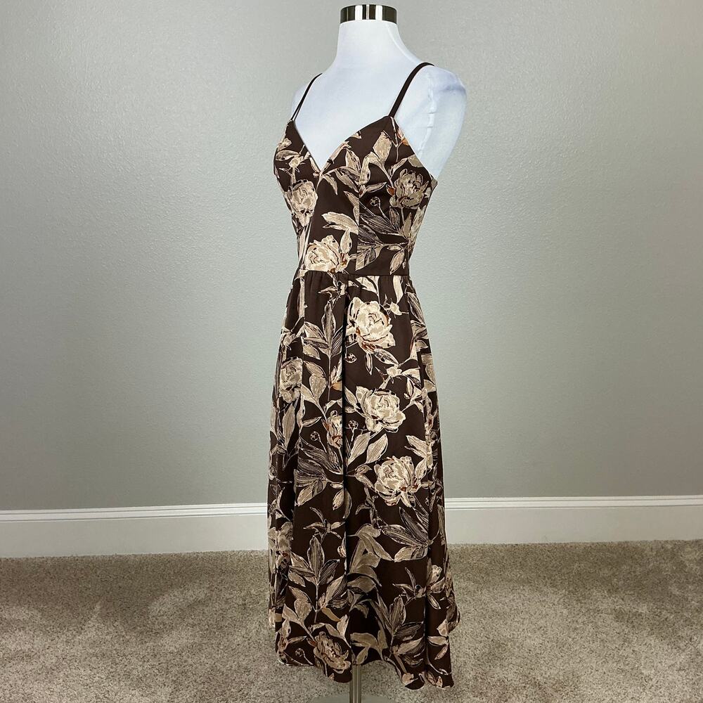 Dress the Population Women's Cocktail Dress Size XS Brown Floral A-Line Midi - Picture 5 of 12